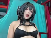 아시아 코스프레 소녀 놀리기